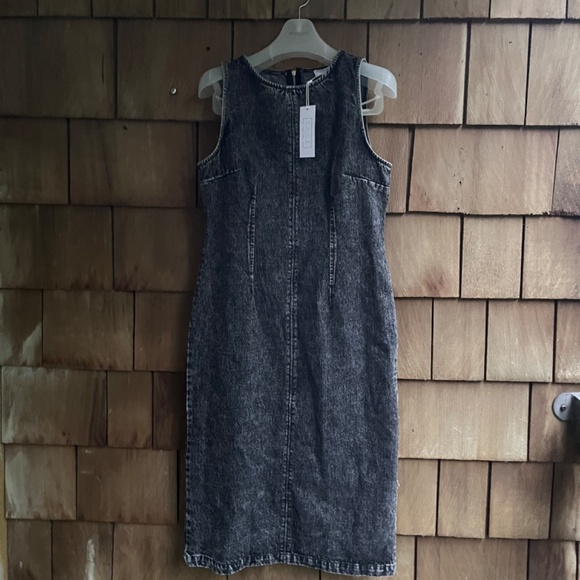SAGE The Label Size M Black Denim Midi Overall Dress Sleeveless Sheath - Picture 4 of 13
